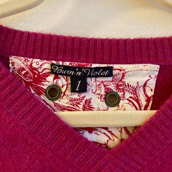 Burn 'n Violet Magenta Sweater Vest Crochet & Shells Boho Size XS - Picture 9 of 11